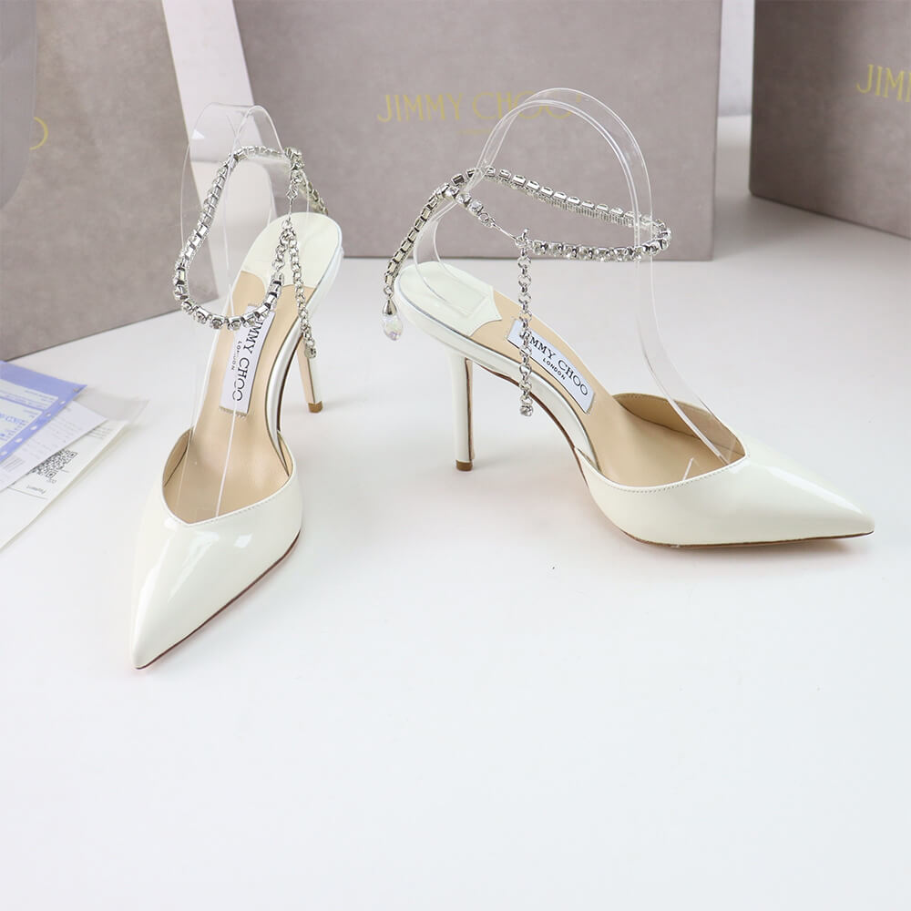J1m*y Ch00 Ivory Satin Pumps with Crystal Embellishment