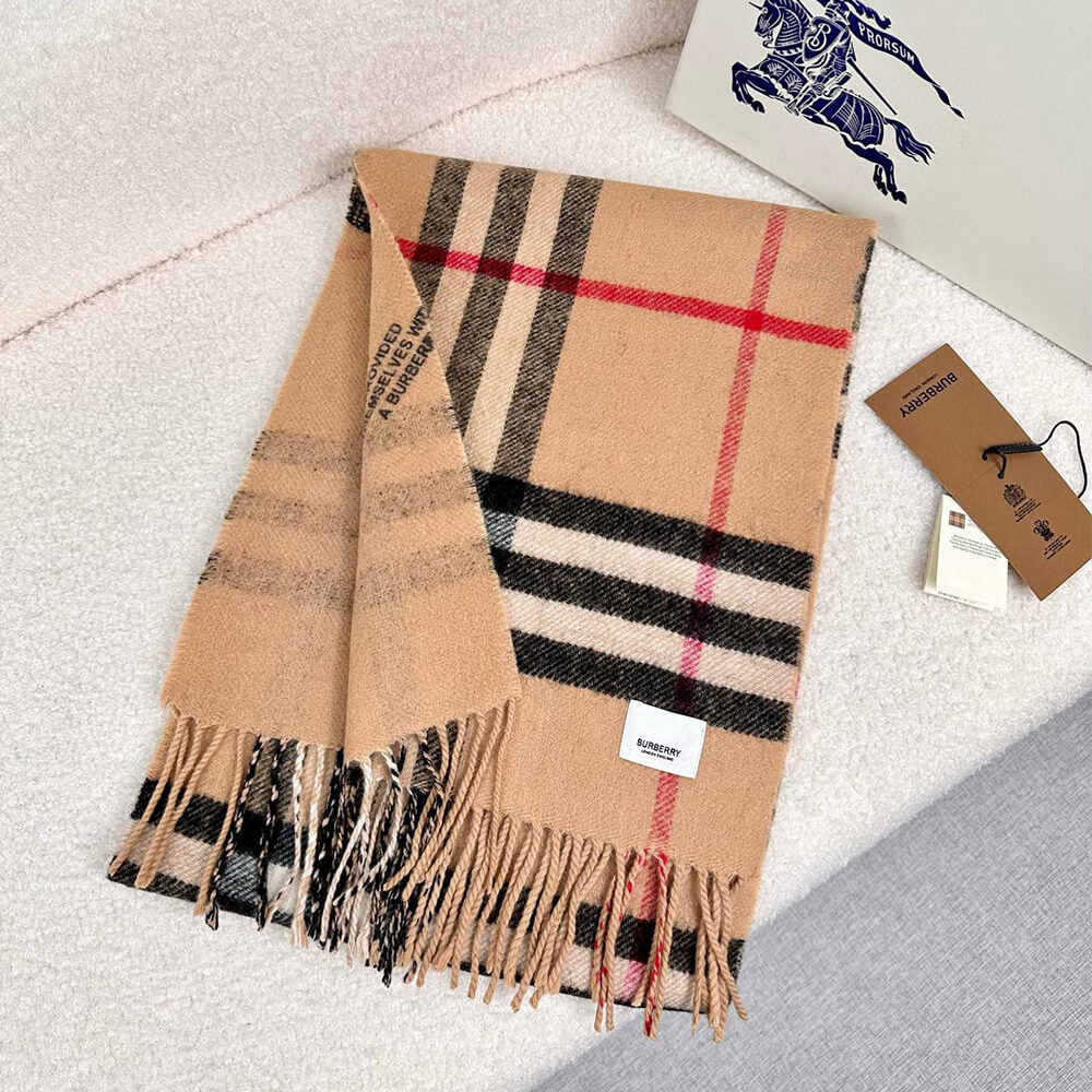Bv*b*rry Reversible Label Print And Check Cashmere Scarf