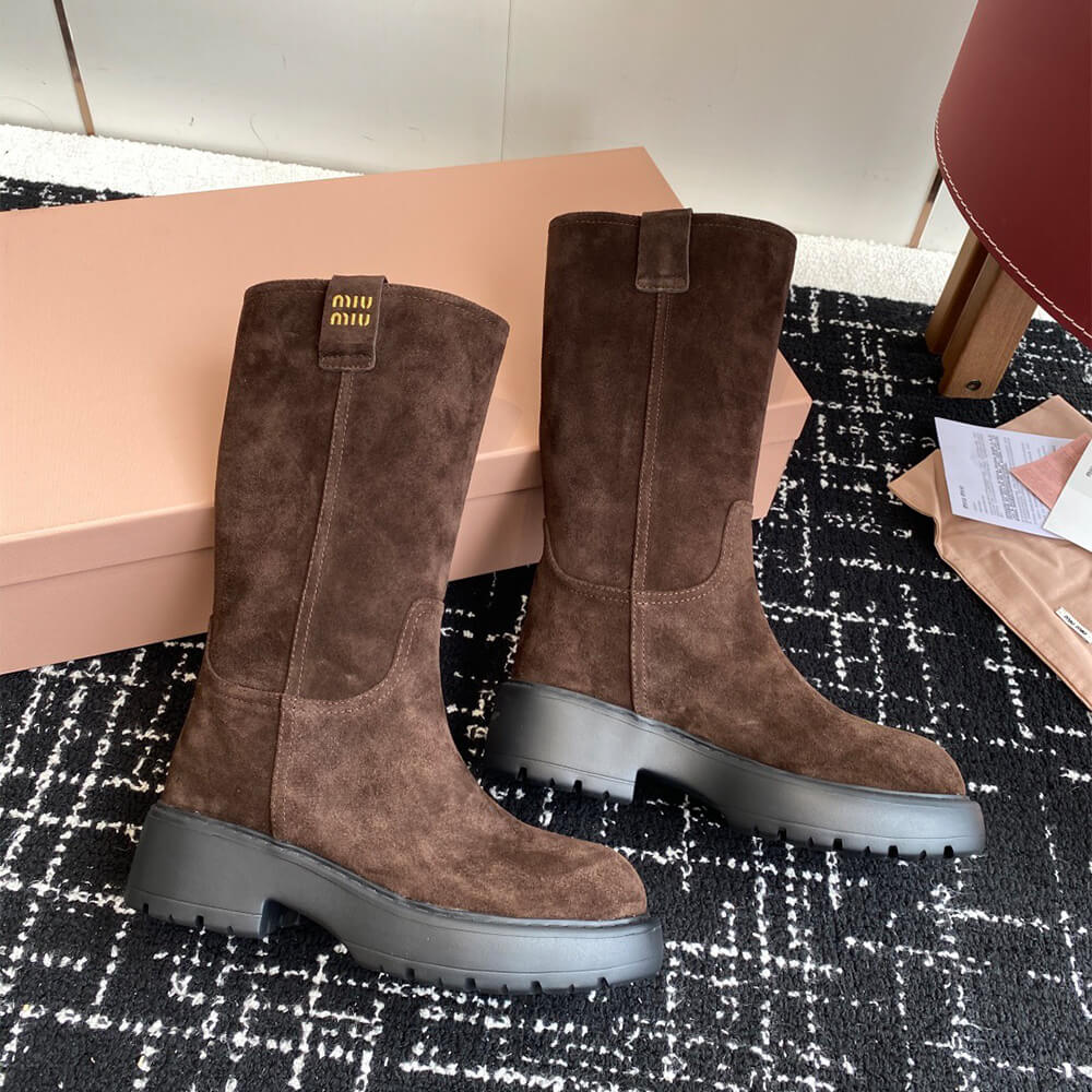 M1um1u Suede Tall Moto Boots