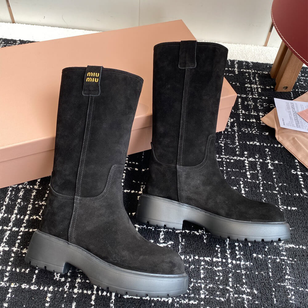 M1um1u Suede Tall Moto Boots