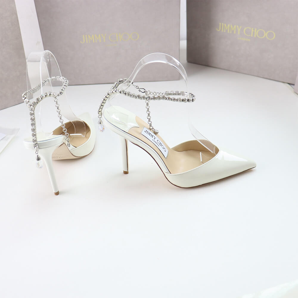 J1m*y Ch00 Ivory Satin Pumps with Crystal Embellishment
