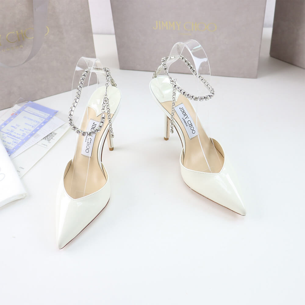 J1m*y Ch00 Ivory Satin Pumps with Crystal Embellishment