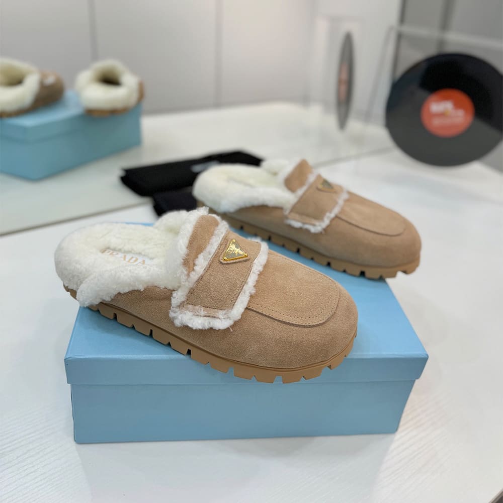 Pra*a Suede and shearling slippers