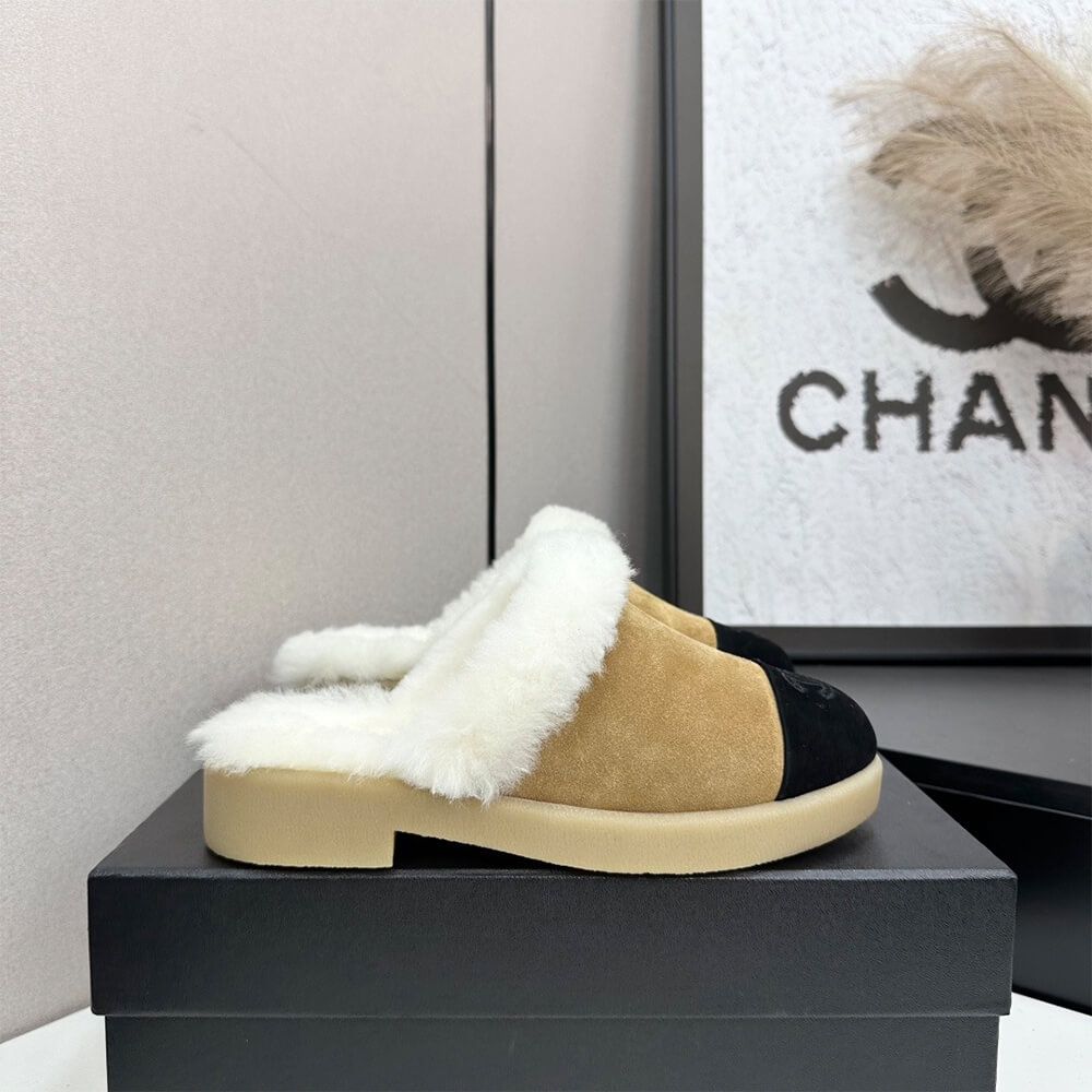 Ch**el Suede Shearling Mules