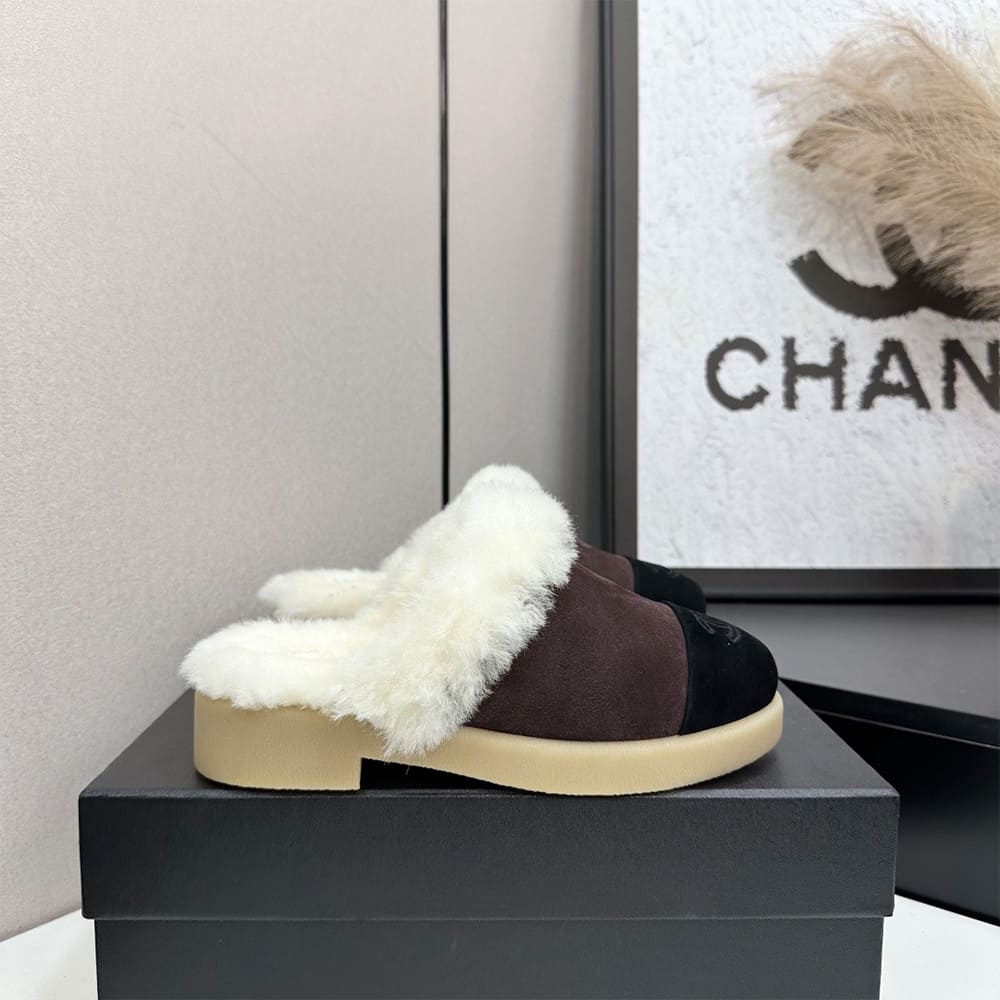 Ch**el Suede Shearling Mules