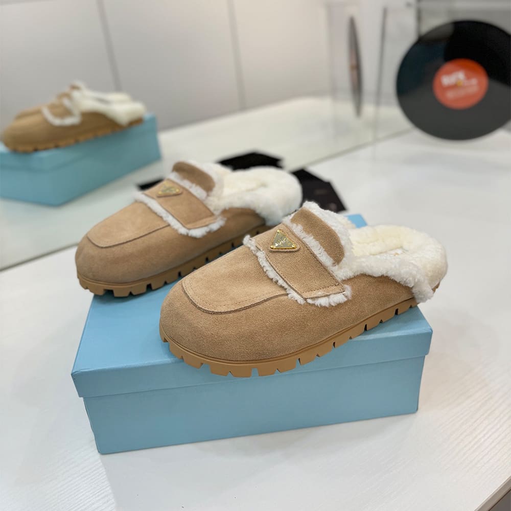 Pra*a Suede and shearling slippers
