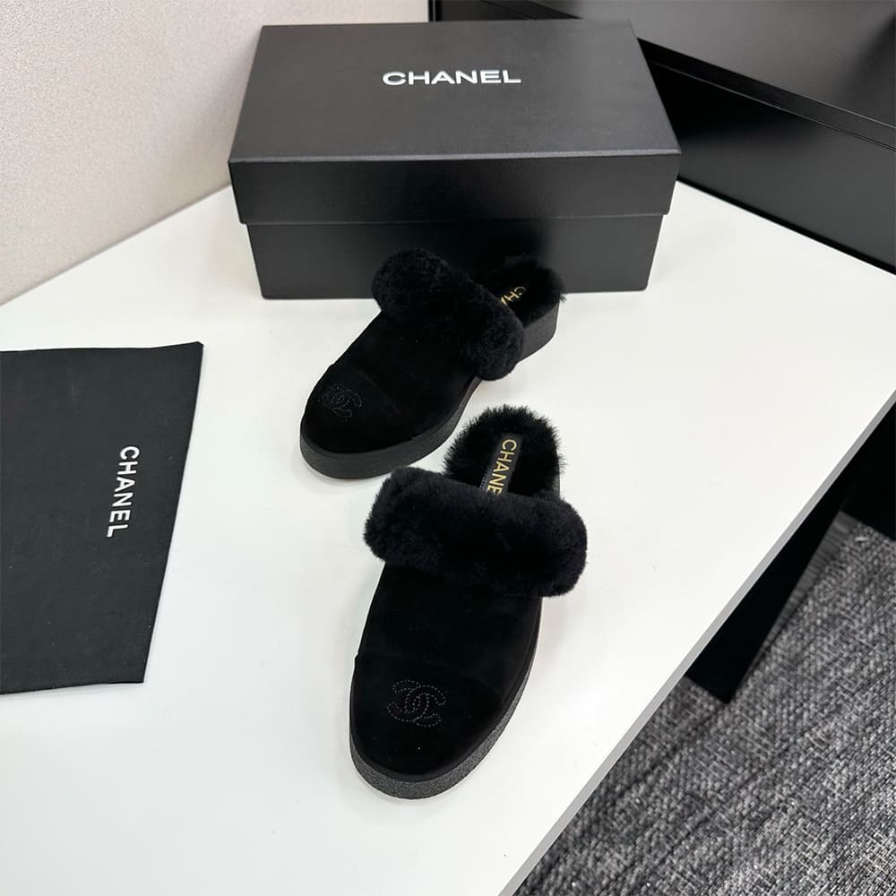 Ch**el Suede Shearling Mules
