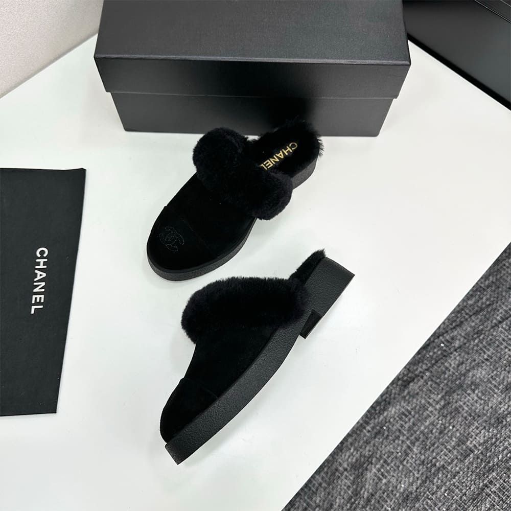 Ch**el Suede Shearling Mules
