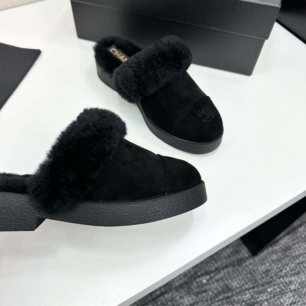 Ch**el Suede Shearling Mules