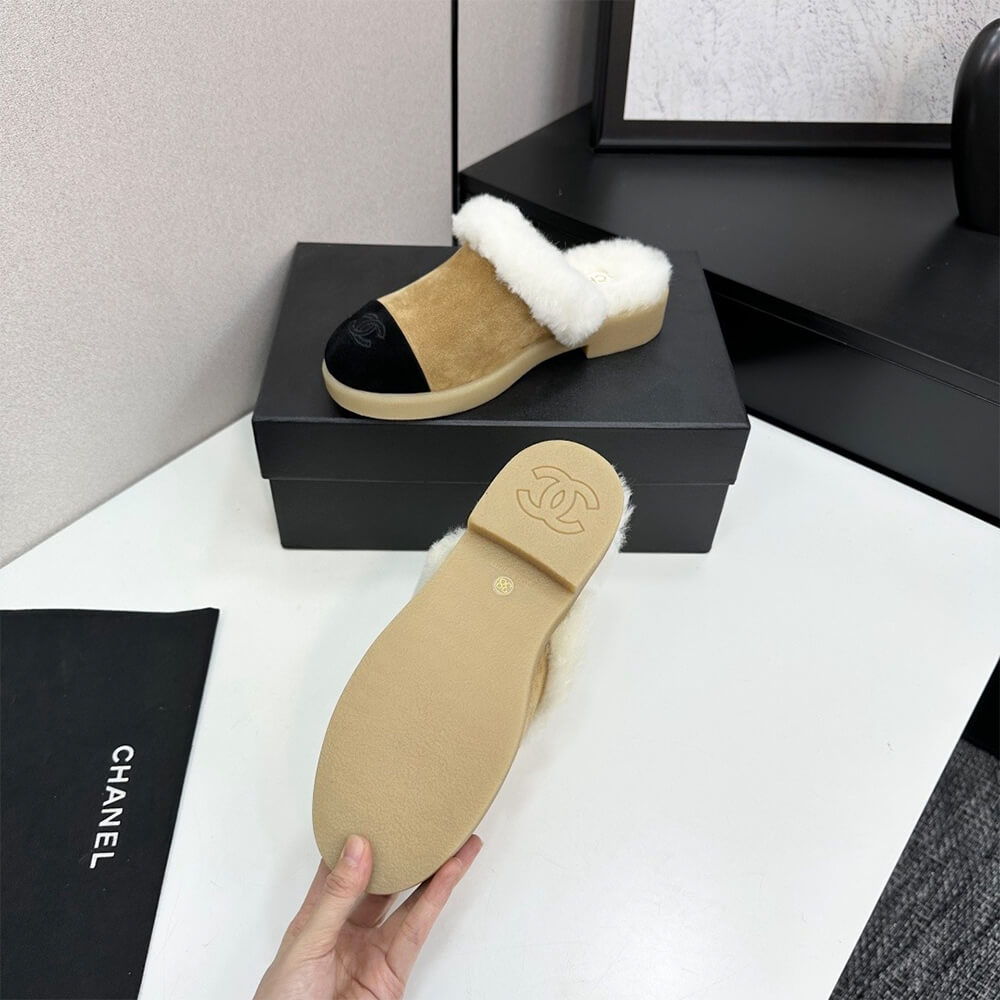 Ch**el Suede Shearling Mules