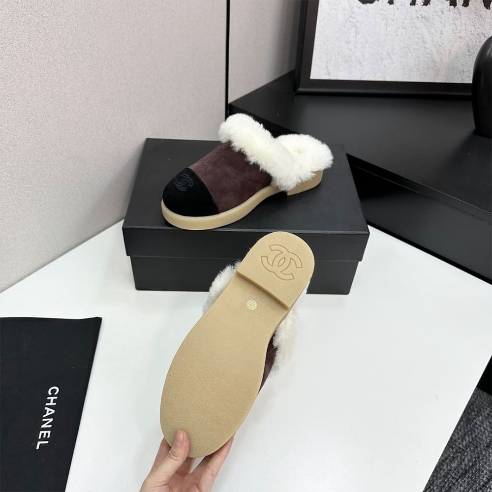 Ch**el Suede Shearling Mules