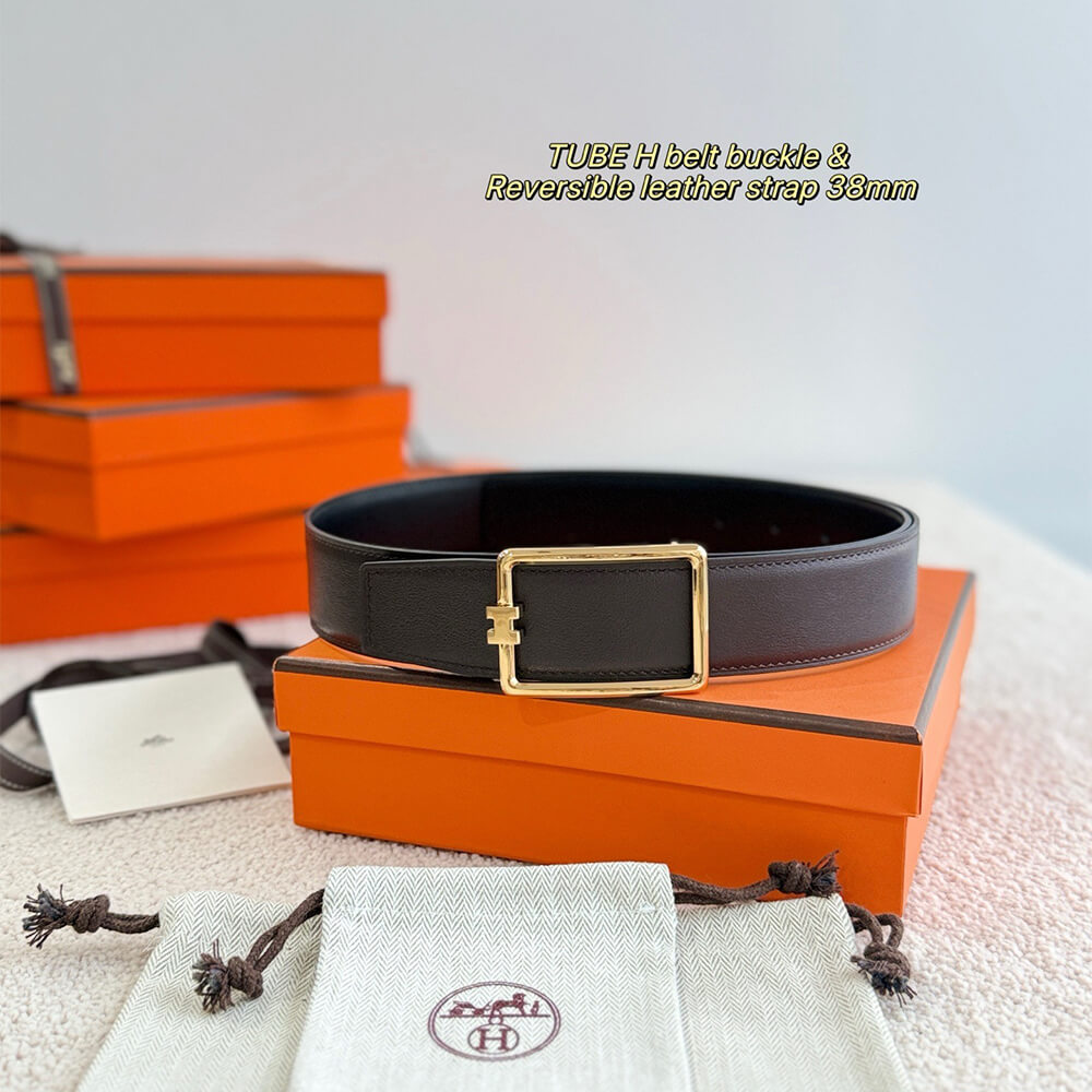 H**me5 Tube H belt buckle & Reversible leather strap 38 mm