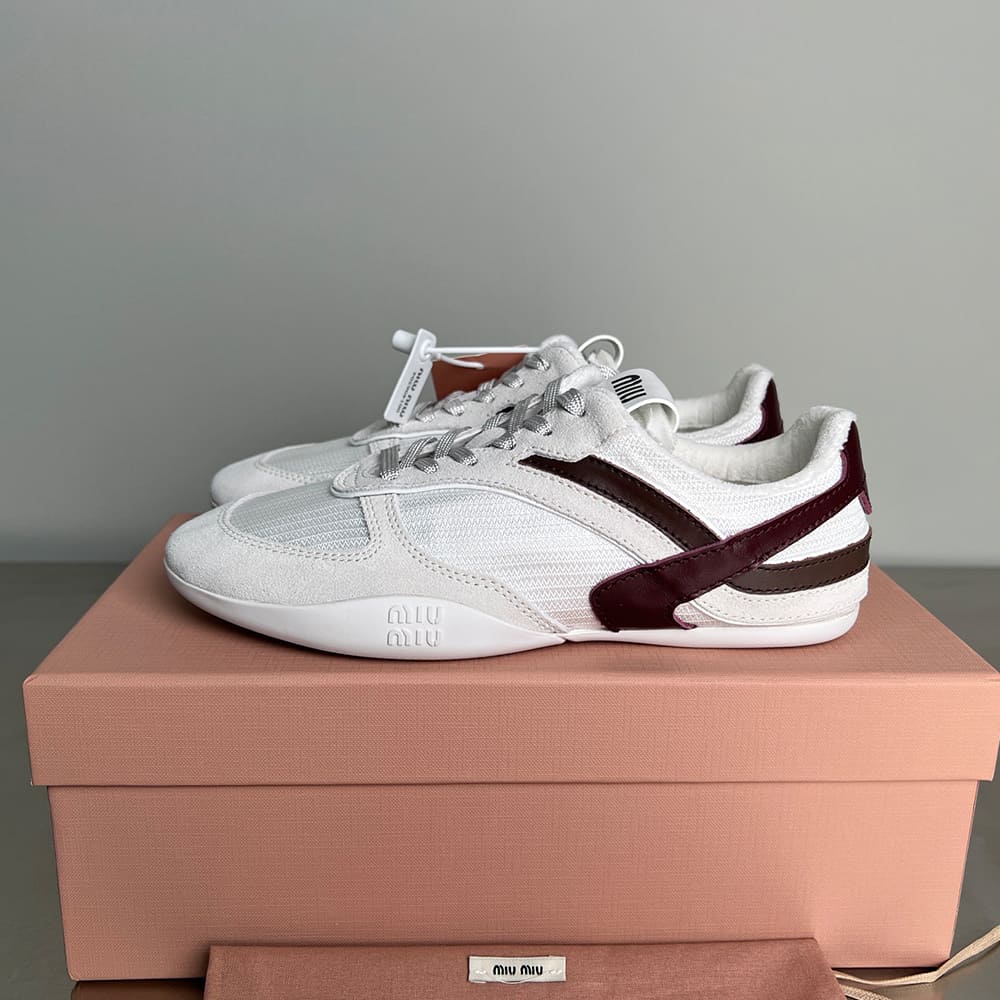 M1um1u Gymnasium technical fabric and suede sneakers