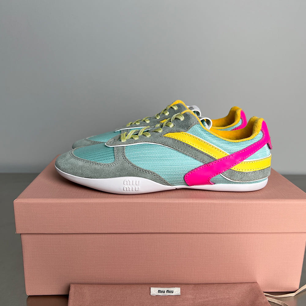 M1um1u Gymnasium technical fabric and suede sneakers