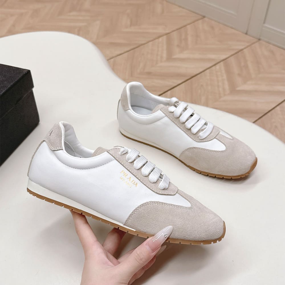 Pra*a Nappa leather and suede sneakers