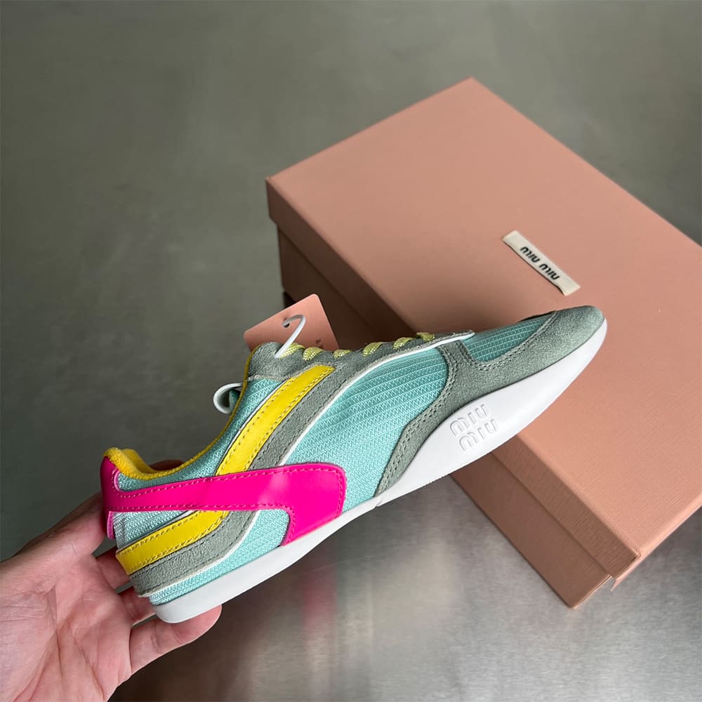 M1um1u Gymnasium technical fabric and suede sneakers