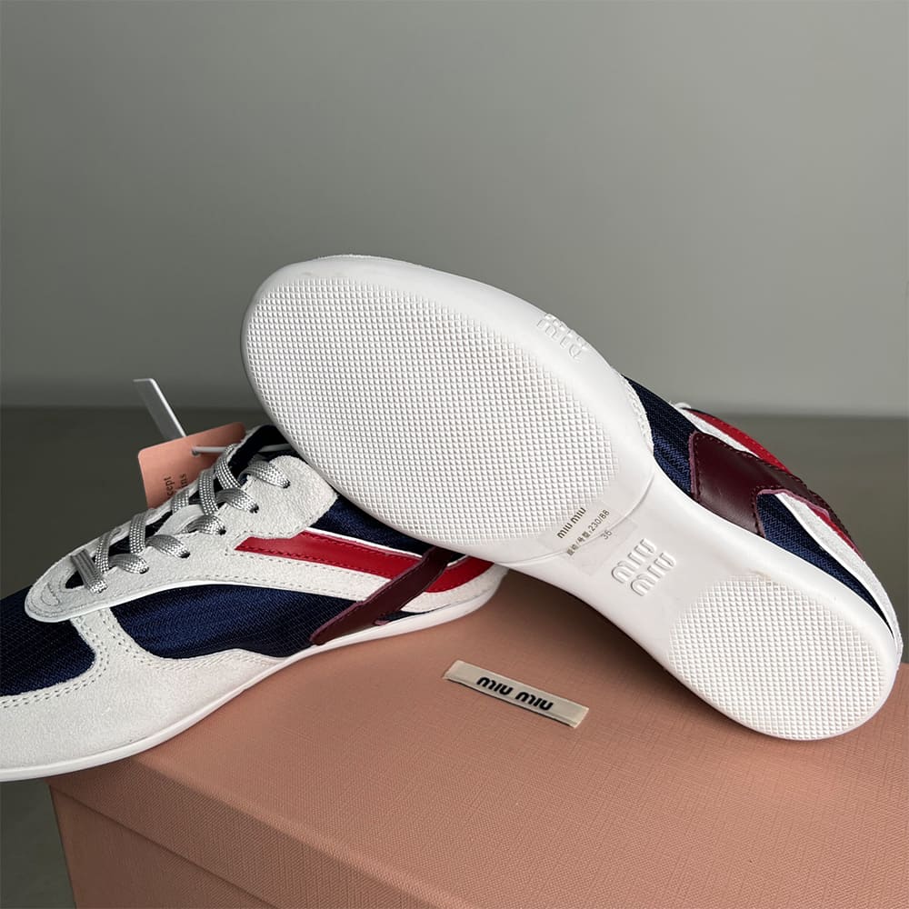M1um1u Gymnasium technical fabric and suede sneakers