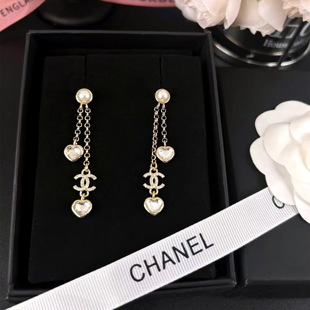 Ch**el Pearl Heart Earrings