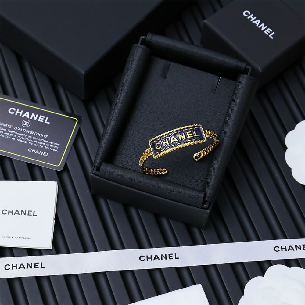 Ch**el Wide Gold Metal Bracelet