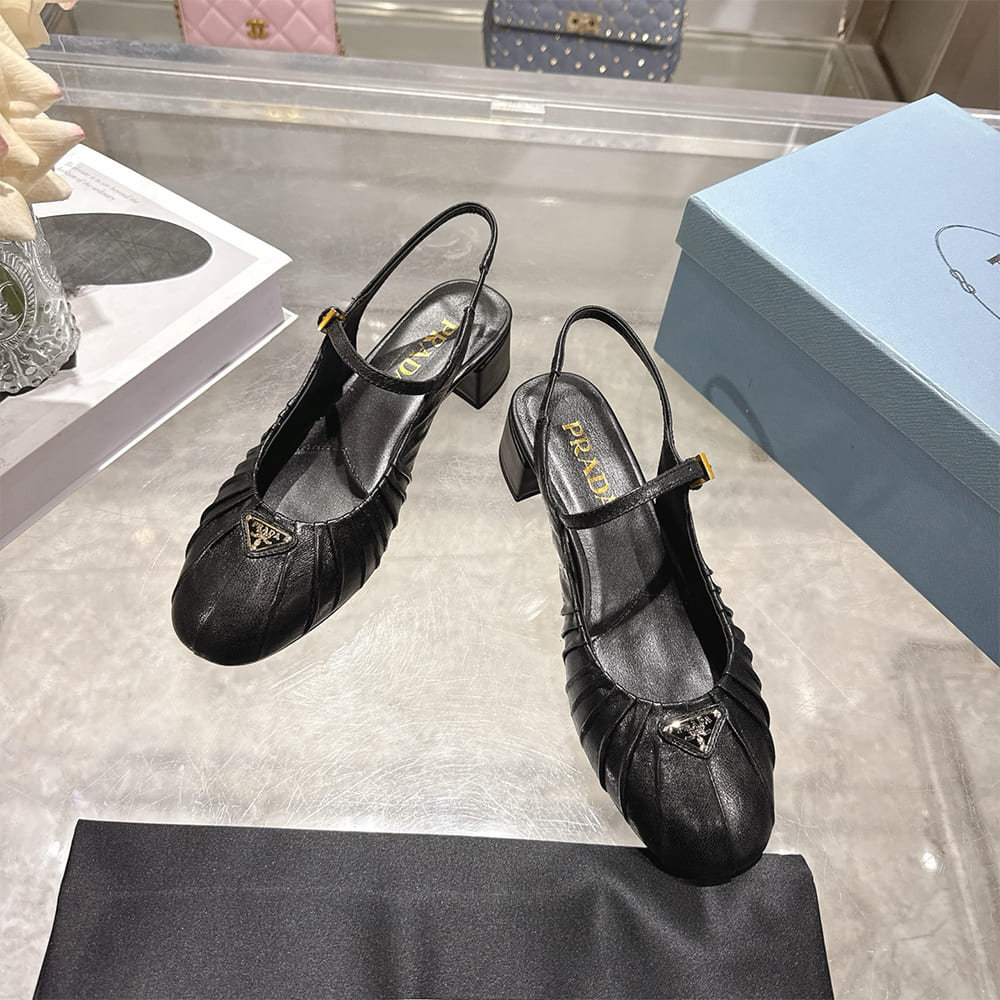 Pra*a Ruched Toe Mary Jane Leather Pumps (EU SIZE 35-41)