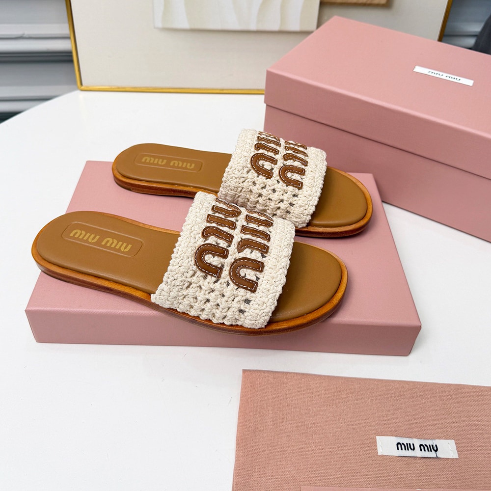 M1um1u Crochet and leather slides (EU SIZE 35-41)