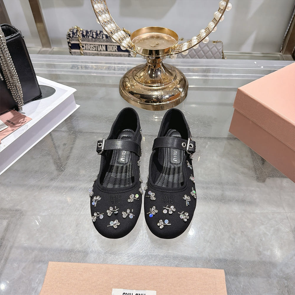 M1um1u Embroidered drill ballerinas (EU SIZE 35-41)