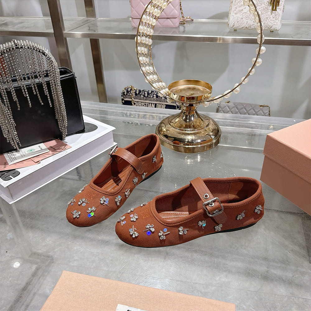 M1um1u Embroidered drill ballerinas (EU SIZE 35-41)