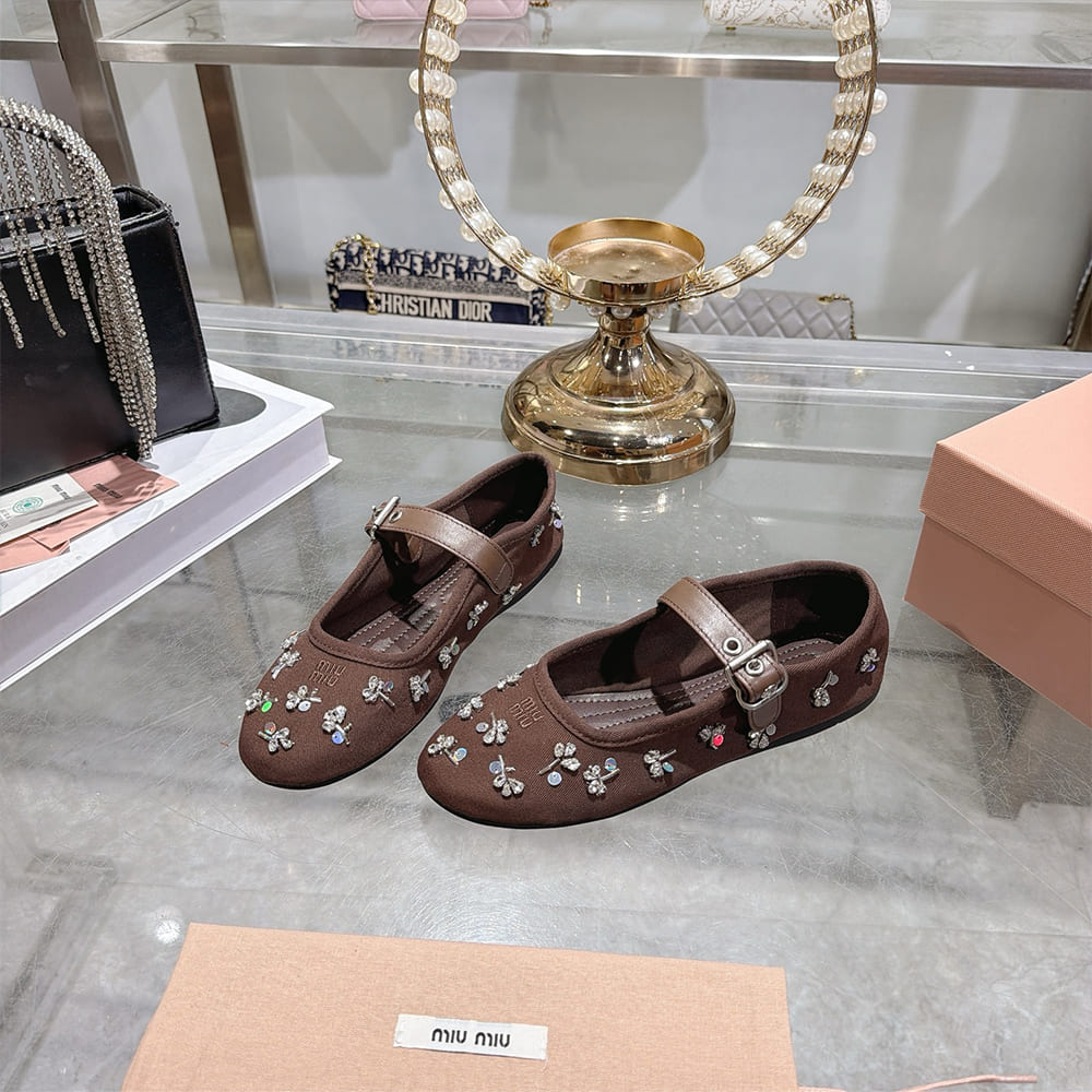 M1um1u Embroidered drill ballerinas (EU SIZE 35-41)
