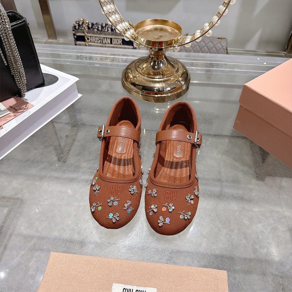 M1um1u Embroidered drill ballerinas (EU SIZE 35-41)