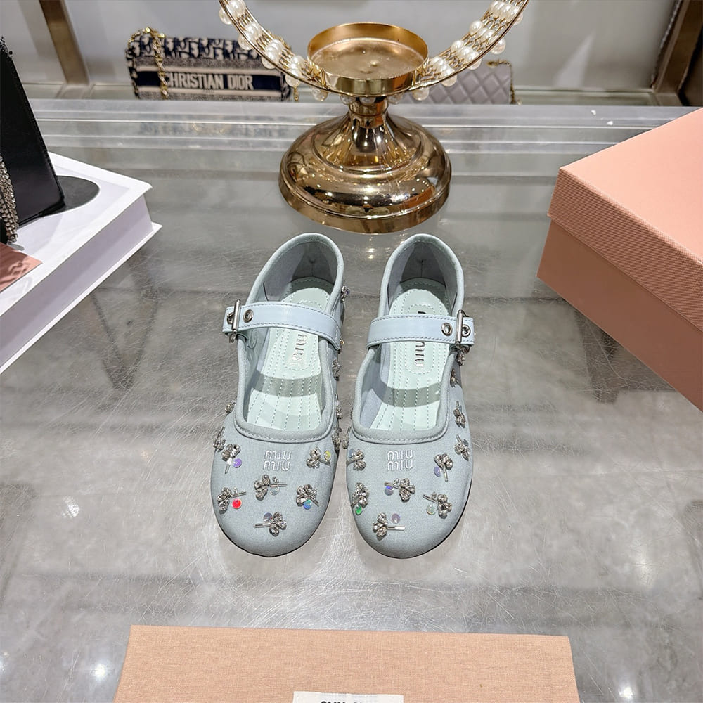 M1um1u Embroidered drill ballerinas (EU SIZE 35-41)