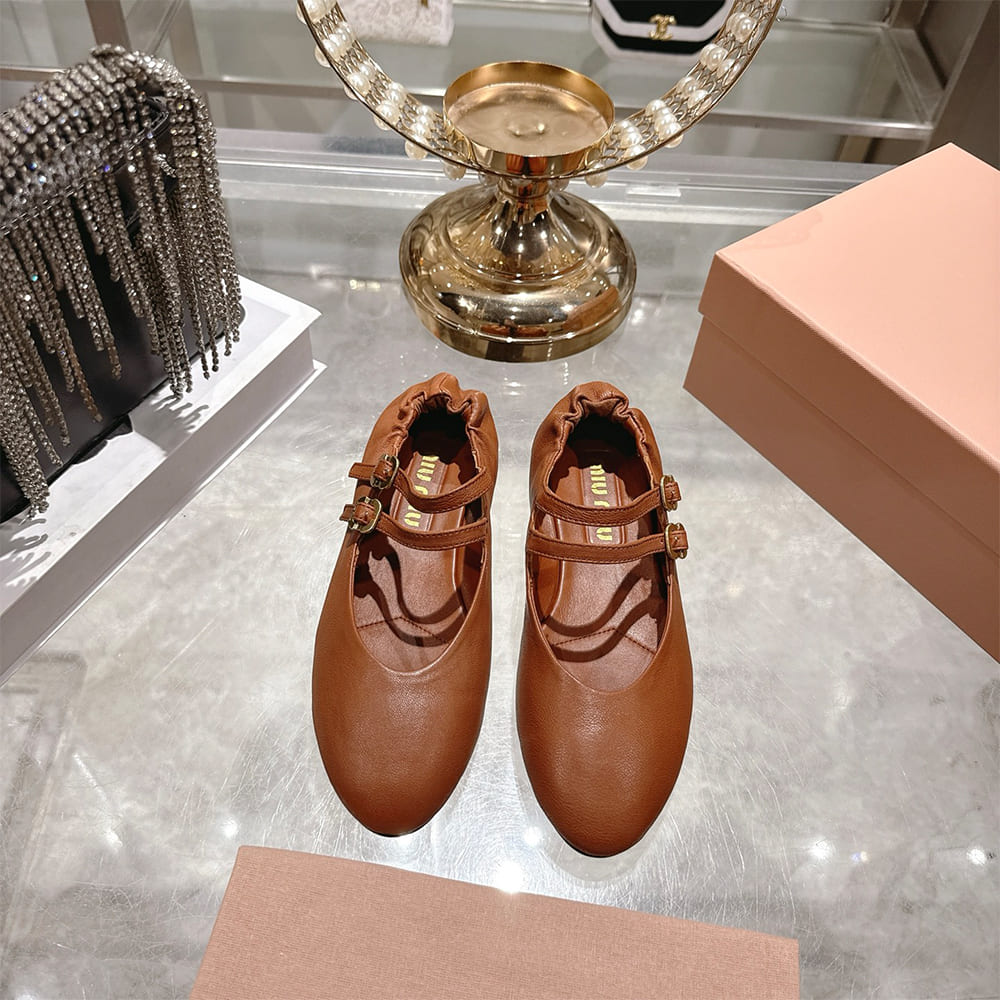 M1um1u Ruched Nappa Leather Ballet Flats (EU SIZE 35-41)
