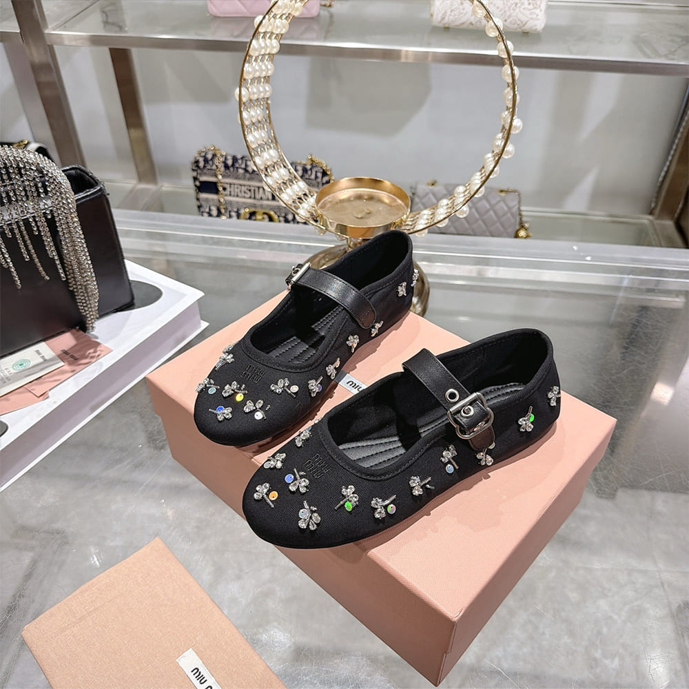 M1um1u Embroidered drill ballerinas (EU SIZE 35-41)