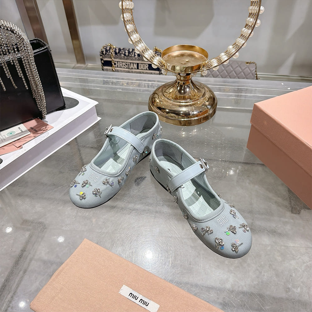 M1um1u Embroidered drill ballerinas (EU SIZE 35-41)