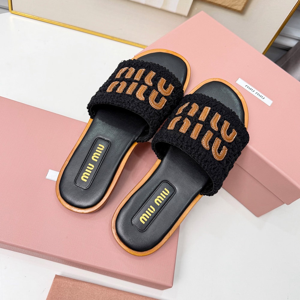 M1um1u Crochet and leather slides (EU SIZE 35-41)