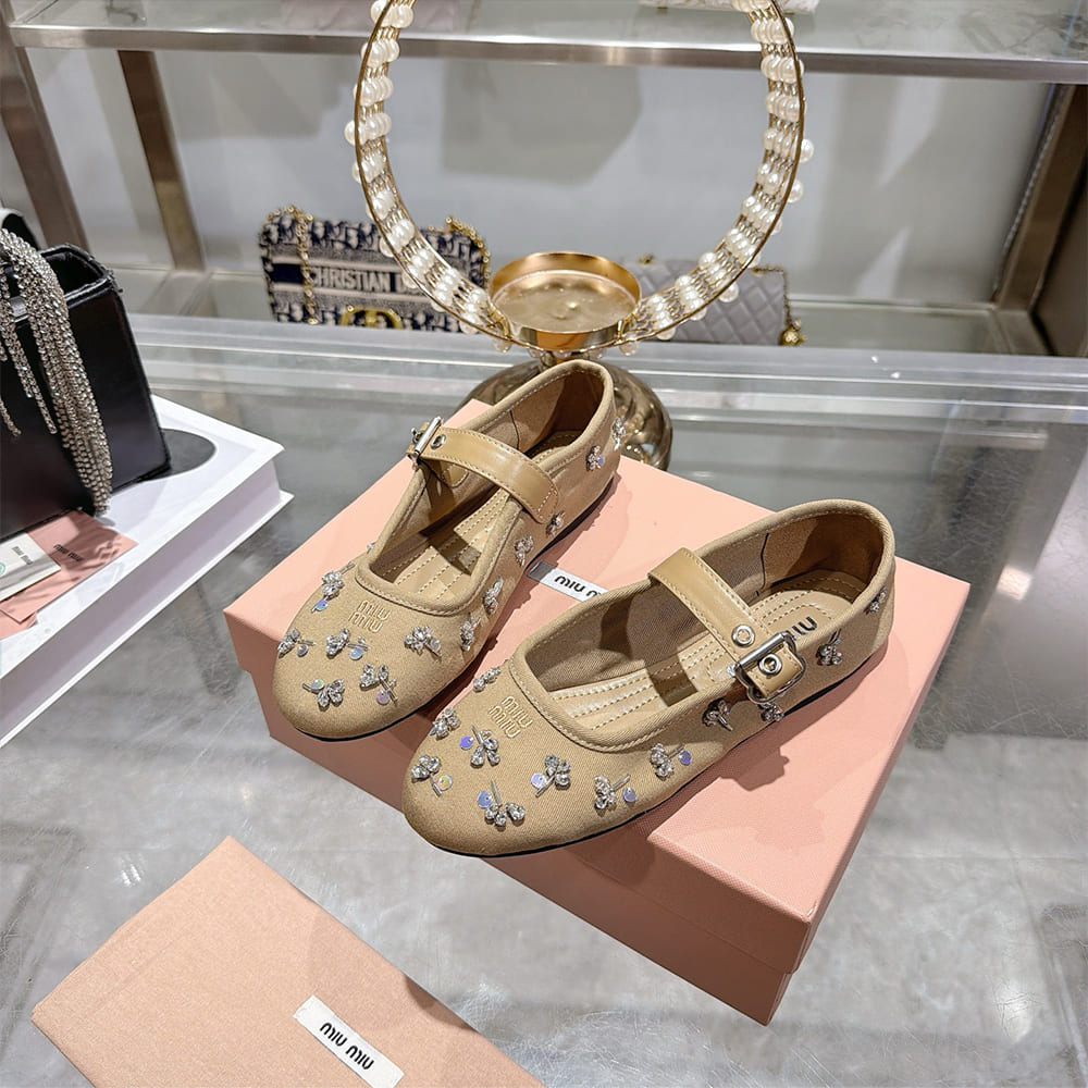M1um1u Embroidered drill ballerinas (EU SIZE 35-41)