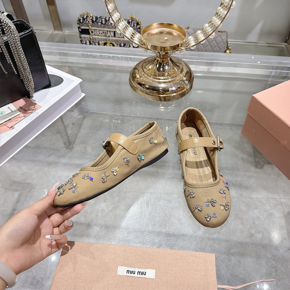 M1um1u Embroidered drill ballerinas (EU SIZE 35-41)