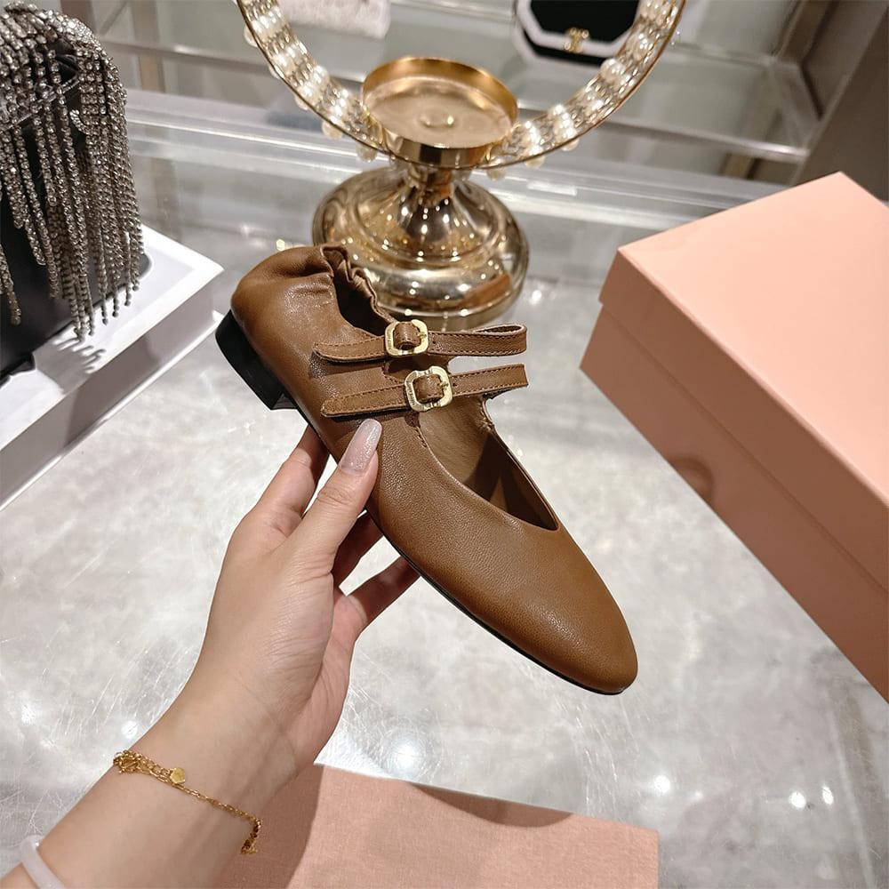 M1um1u Ruched Nappa Leather Ballet Flats (EU SIZE 35-41)