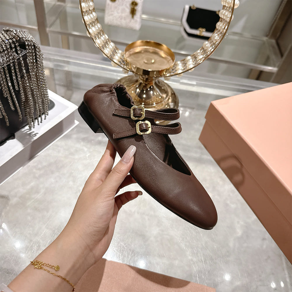 M1um1u Ruched Nappa Leather Ballet Flats (EU SIZE 35-41)