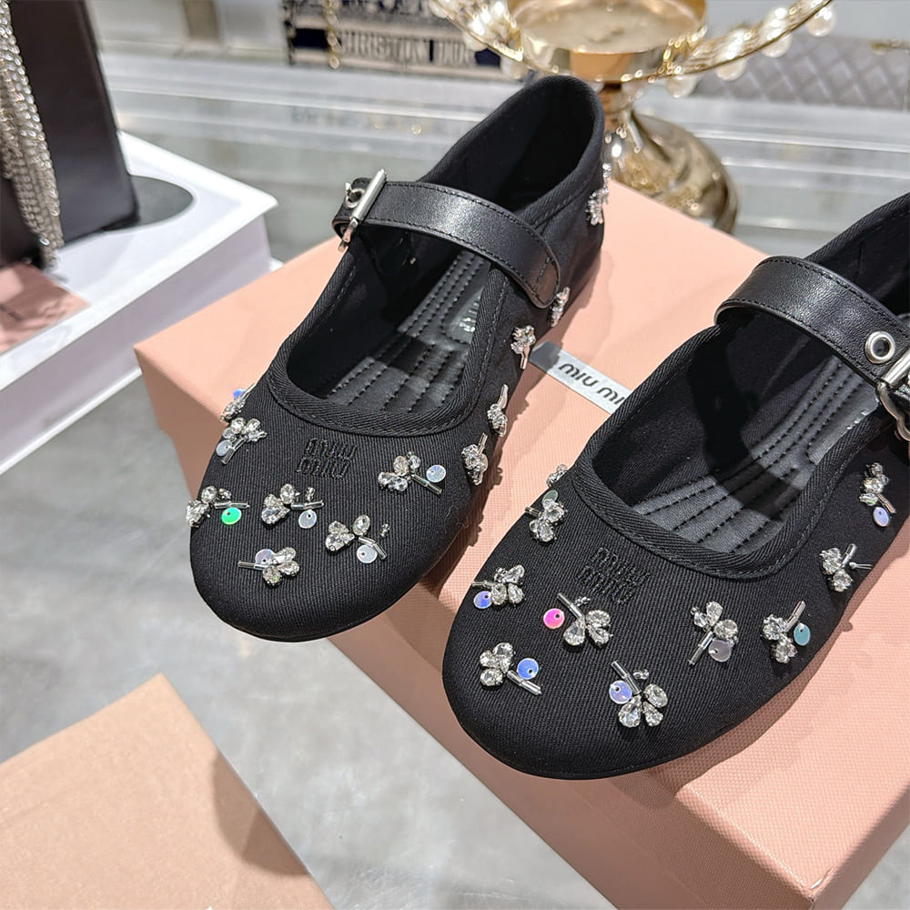 M1um1u Embroidered drill ballerinas (EU SIZE 35-41)