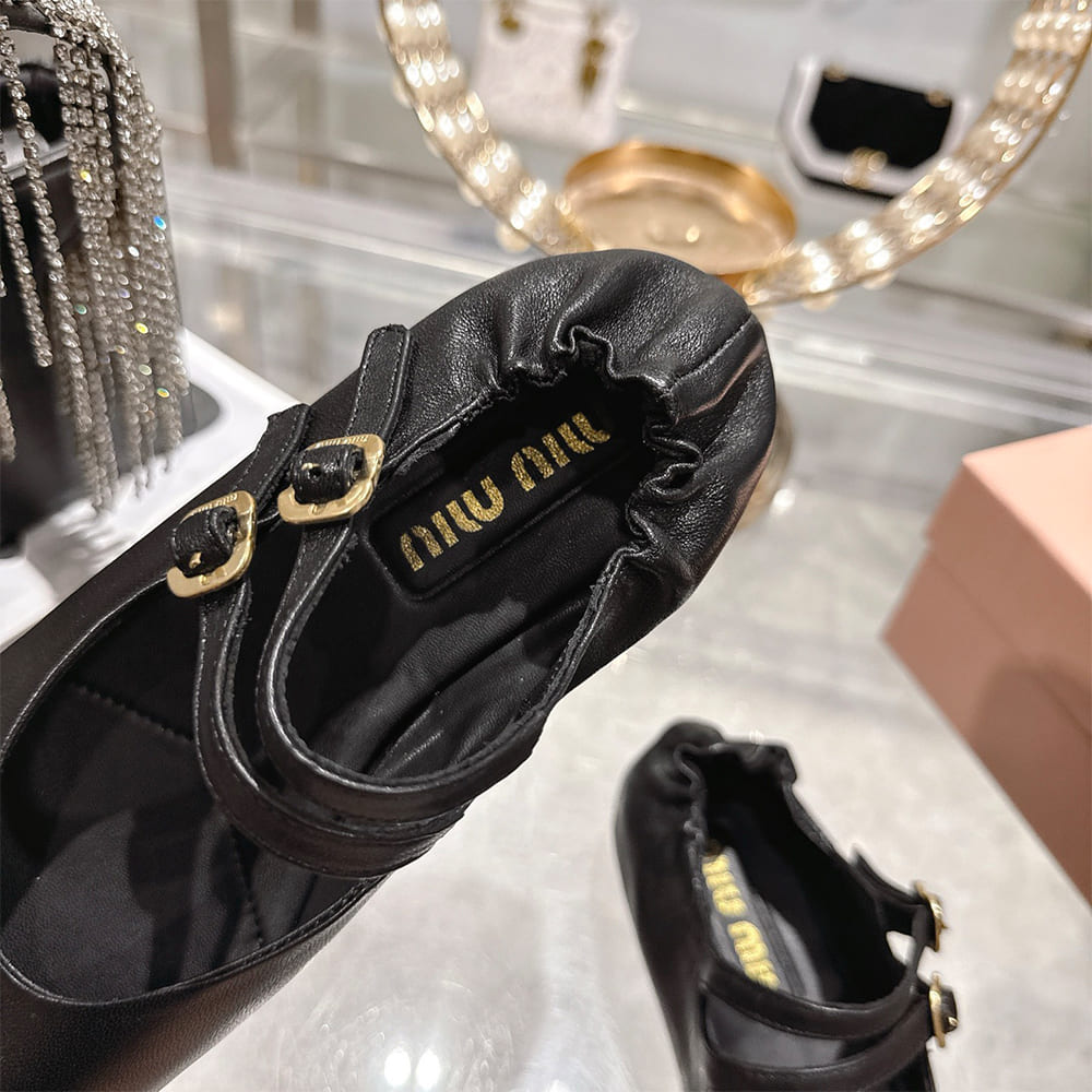 M1um1u Ruched Nappa Leather Ballet Flats (EU SIZE 35-41)