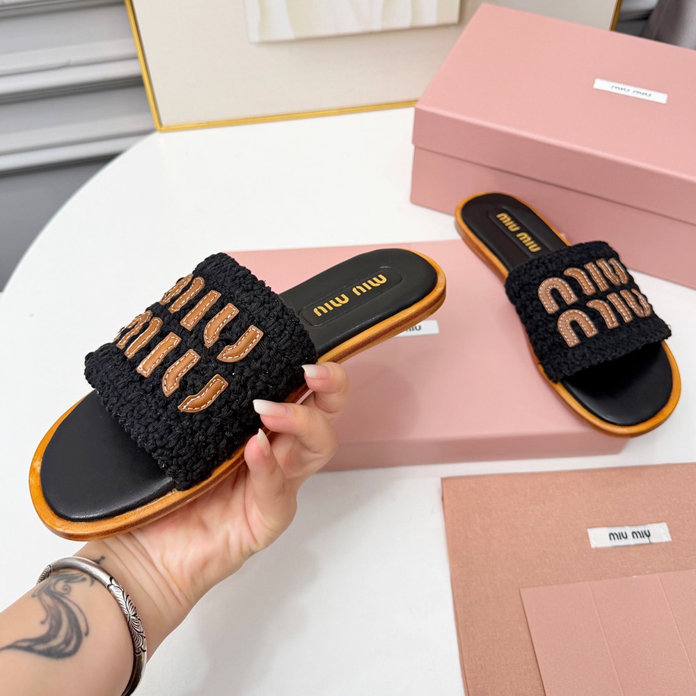 M1um1u Crochet and leather slides (EU SIZE 35-41)