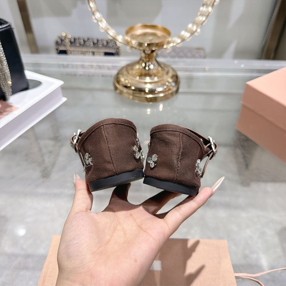 M1um1u Embroidered drill ballerinas (EU SIZE 35-41)